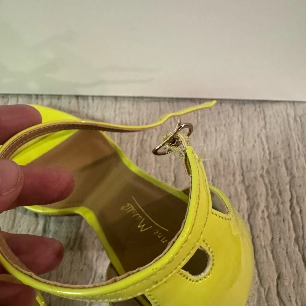Anne Michelle Bright Yellow Patent Open-Toe Stiletto Sandals